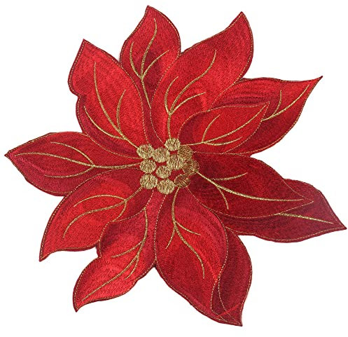 Weihnachten - Winter - Weihnachtsstern Stickerei Polyester Deckchen ca. 30 cm, Rot