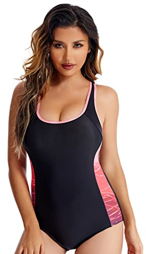 SUGSHYN Costumi da Bagno Donna Intero Push up Imbottito Racerback Body Costume Intero Mare Curvy Sportivo Interi Vestito da Piscina Spiaggia Estivo Beachwear Swimsuit Un Pezzo (Rosso.L)