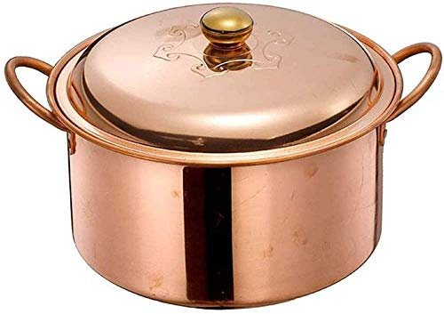 VIXPET Pot à Soupe en Cuivre 22CM, Casserole à Ragoût, Poêle Non Revêtue, 1,2 kg, Avec Couvercle en Cuivre Fendu, Double Fond, Pour Gaz et Électrique