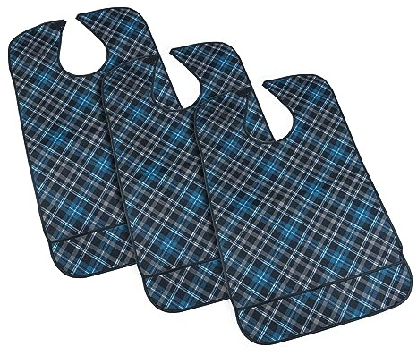 AIDAPT Lot de 3 bavoirs imperméables pour adultes avec récupérateur de miettes. Fermeture auto-agrippante, extra large, protection de vêtements, personnes âgées, handicapées, faciles à nettoyer,