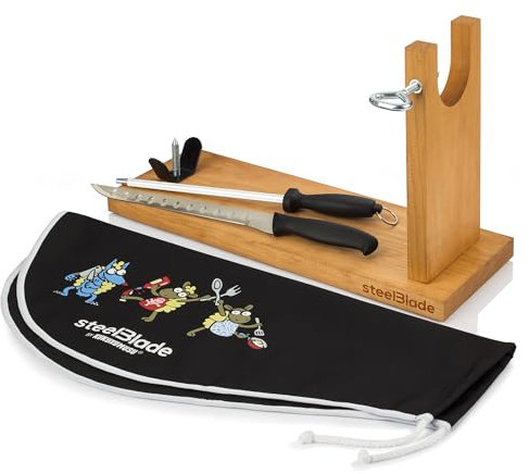 steelBlade - Support à jambon + couvre-jambon Kukuxumusu + couteau à jambon et fusil - Support à jambon fabriqué en Espagne