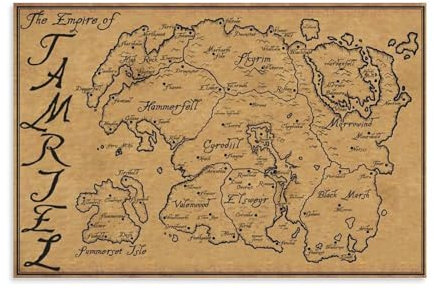 DEEBOW Map-Skyrim - Póster decorativo en lienzo, póster de pared e impresión artística moderna para dormitorio familiar, decoración de dormitorio, 24 x 36 pulgadas (60 x 90 cm)