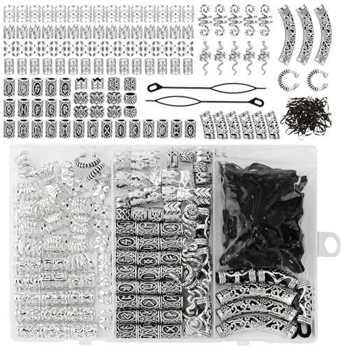 Camptrip 219 cuentas para rastas nórdicas con cuentas de pelo vikingo con caja de joyería y accesorios