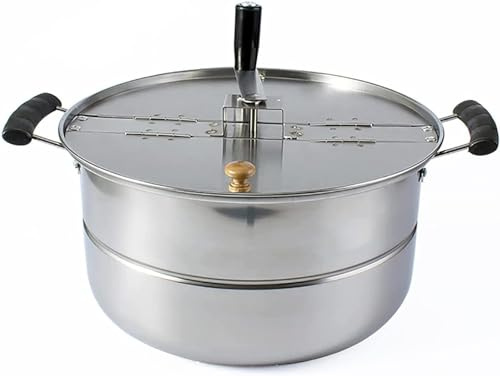 CUSMA Manual Stainless Steel Popcorn Pot, Home Stovetop Gas Popcorn Maker, Commerical Nonstick Hand Cranked Hot Oil Popped Corn Machine