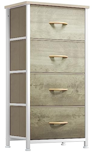 YITAHOME Cajonera para Armario,Unidad de Almacenamiento, de Tela, con 4 cajones,Cajones de Tela con Parte de Madera,Madera de Color Claro