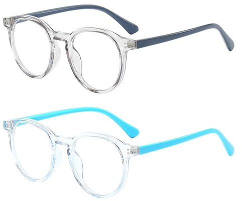 FANNYGO 2 Pack Kids Blue Light Blocking Glasses For Girls Boys Clear Computer Blocking Glasses For Boys Girls Age 4-10 (Gray+Light blue)