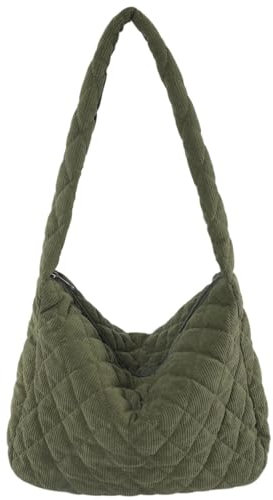 Makukke Cord Umhängetasche Damen Shopper Tasche Schultertaschen Crossbody Bag für Arbeit Büro Reisen Einkaufen Schule，Grün Tasche