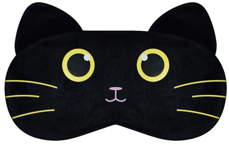 Mezeic Schlafmaske Katze Augenmaske für Schlafen Neuheit Plüsch Schlafmasken Reisen Nickerchen Augenbinde Augen Abdeckung Nachtmaske für Frauen Männer (Schwarze Katze-2)