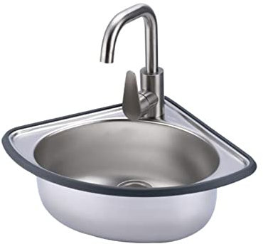 TEmkin Einzelwaschbecken aus Edelstahl, dreieckiges Waschbecken, wandmontiertes Eckwaschbecken, Dickes Waschbecken für Wohnmobile, Wohnmobile (Silber A3 (34 x 34 cm))