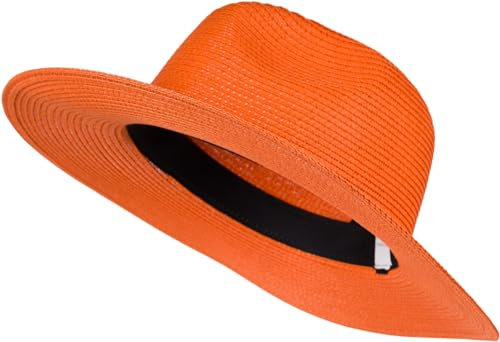 styleBREAKER Damen Panama Sonnenhut aus Papierstroh | Faltbarer Knautschhut mit breiter Krempe | Sommer Fedora Hut für Strand und Festival, Farbe:Orange