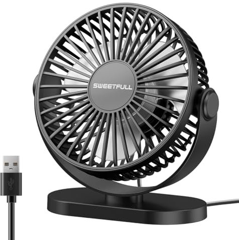 LULUWA Mini Ventilatore da Scrivania USB, Piccolo Silenzioso 3 Velocità Rotazione a 360° Regolabile 12.7 cm Gadget di Raffreddamento da Tavolo per Ufficio su Scrivania (Nero)