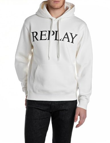 Replay Basic Huvtröja för män, 011 Naturligt vitt, XXL