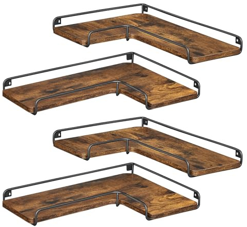 VASAGLE L-förmiges Eckregal, 4er Set, Wandregal, Industrie-Design, für Wohnzimmer, Schlafzimmer, Küche, vintagebraun-schwarz LLS832B01 | Für Wohnzimmer, Schlafzimmer, Küche, vintagebraun-schwarz