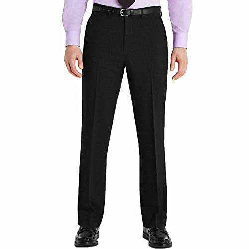 Mahadev-Store® Men's Casual Formal Trouser Business Office Workwear Smart Dress Pants Straight Leg Flat Front Pockets Waist Bottom Trouser (Black, 30W/31L)