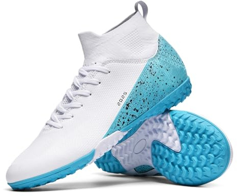 TOPSFEBA Fußballschuhe für Herren und Damen, Hallenfußballschuhe, Unisex, Baseball, Rasenschuhe, Jugend-Rugby-Schuhe, Erwachsene, AG FG TF Fußballschuhe, breiter Trainings-Sneaker, 2309 Tf White, 14