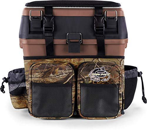 Angelkoffer Angelbox Angeltasche gepolsterte Sitzkiepe Sitzfunktion Gerätekasten mit Rucksackfunktion und aufgesetzten Taschen - inklusive 4 Tackle-Boxen für Angelzubehör Dunkelbraun Einheitsgröße