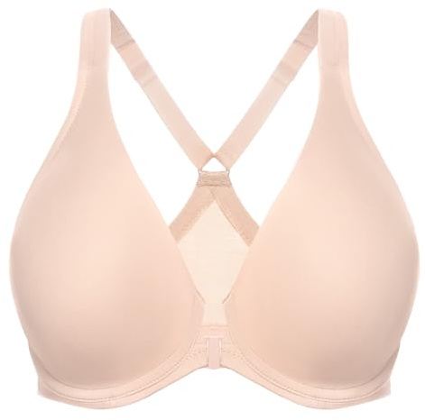 MELENECA Women's Front Closure Racerback Underwire Bra Full Coverage | Seamless unlined cups with comfort, easy front fasterning design, full coverage, supportive wire fit for everyday comfort