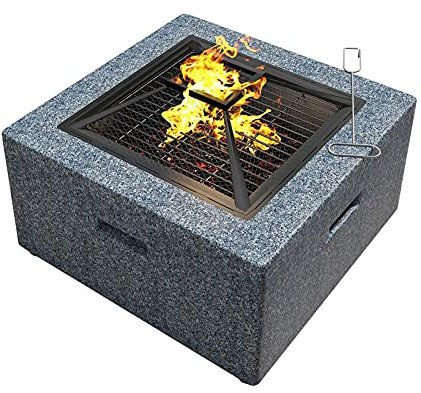 XZHOOQP Braciere con ripiano per griglia, per Giardino, Patio, Esterno, braciere in Acciaio con Bordo in Pietra Artificiale MgO con Copertura Impermeabile 70 x 70