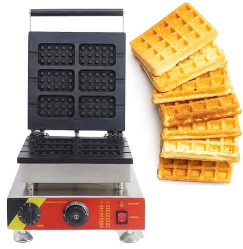 Gaufrier Commercial, Gaufrier éLectrique AntiadhéSif, Mini Gaufrier Pour Gaufres Classiques, Gaufrier Carré Pour 6 Tranches,200V