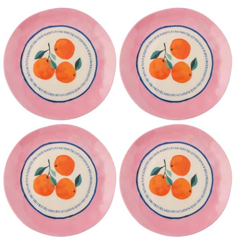 Karma, 8.75 inches Melamine Salad Plates Set of 4, Reusable Dishwasher Safe Plates for Outdoor and Indoor, Oranges