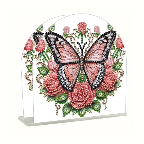 DIY Diamond Art Painting Serviettenhalter, Diamant Malerei Schmetterling Taschentuch Organizer Taschentuchbox, Diamant Malerei Desktop Serviettenhalter für Küche Restaurant-01-Schmetterling