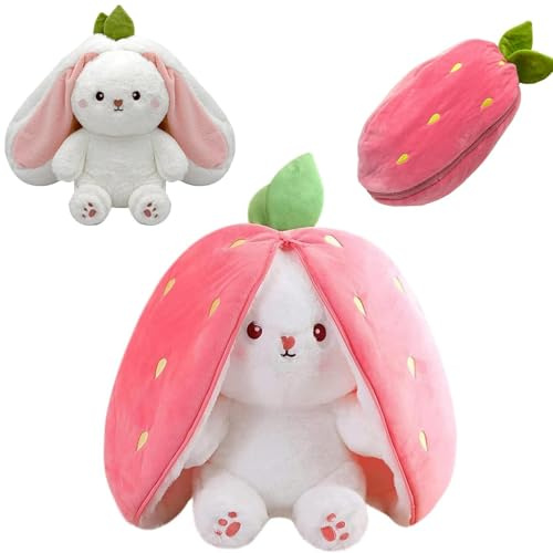 Scinzene Kuscheltier Hase Erdbeere Wendbar - Osterhase Plüschtier 18cm Weich - Süße Ostergeschenke für Mädchen Jungen & Erwachsene - Lustiges Hasen Kuscheltier & Ostern Geschenke Deko