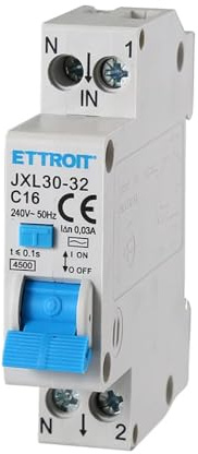 230V 10A C10, INTERRUTTORE MAGNETOTERMICO DIFFERENZIALE SALVAVITA, 1P+N, MONTAGGIO SU BARRA DIN, 1 MODULO, 30mA, 4,5KA 4500A, RCBO, 240VAC