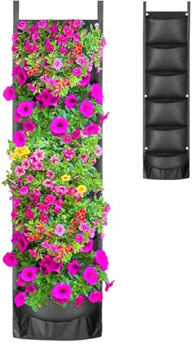 2er Pack Hängende Pflanzbeutel - 7 Taschen Pflanztaschen Filz vertikale Pflanztaschen Pflanzwand - Pflanzen Wachsen Taschen Pflanzenhalter Outdoor Indoor für Balkon Garten Home Dekoration (Schwarz)