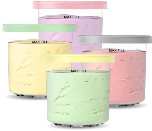 Feilifan Recipientes de Helado Compatible con Ninja CREAMi NC300UK NC300UKCP NC299AMZ NC301 Series, 4 recipientes de Pinta de Repuesto para máquina de Helado