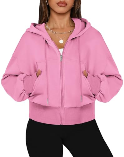 OLIPHEE Felpa Corta Donna con Zip e Cappuccio in Tinta Unita Casual Ciacca in Felpa Donna con Tasche a Manica Lunga Cropped Hoodie Cotone Y2K Sportiva Autunnale
