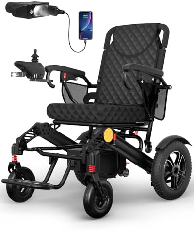 Electric Wheelchair for Adults, 25+ Miles Travel Range High Tech Electric Wheelchairs Support 350LB, 3 Seconds Folding Portable Wheelchair for Transport, All Terrain 500W Motorized Wheelchair