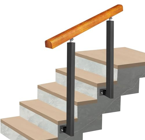Outdoor Wrought Iron Handrail for 13 Steps Adjustable 270° Angle Brackets 95cm Height Transition Railing for Garden Porch Metal Stair Safety Guardrail