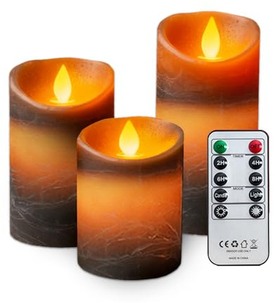 3er Set Led Kerzen, Flammenlose Kerzen, Led Kerzen Flackernde Flamme, Weihnachtskerzen Led Flammen Mit Fernbedienung und Timer, Batteriebetrieben Für Weihnacht,Deko,Schlafzimmer,Wohnzimmer(Grau)