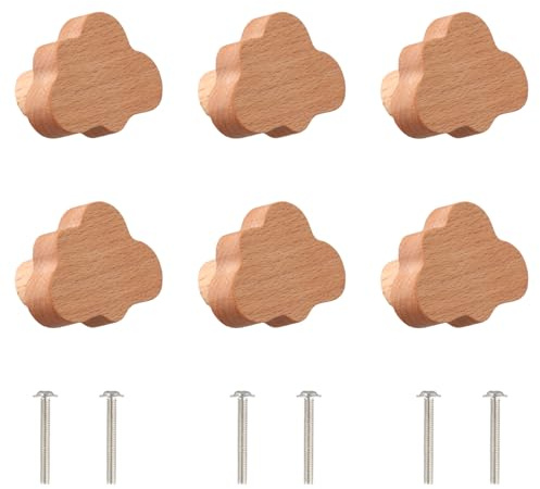 Aohyue 6Pcs Holz Schrankknöpfe, Schrankknöpfe Wolke Holz Design, Möbelknöpfe Schubladenknopf mit Schrauben, Schublade Griffe für Kommoden Haus Küche Schlafzimmer Kleiderschrank