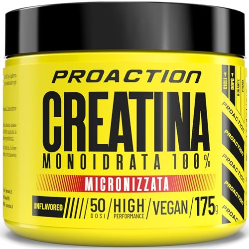 ProAction Creatina Monoidrata in Polvere | 100% Creatina Monoidrato Pura per Forza, Energia & Resistenza | Solubile & Senza Additivi | Aumento della Massa Muscolare | 50 Porzioni