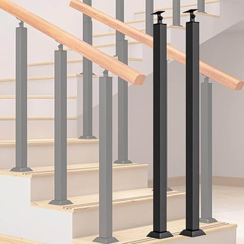 Lot de 2 poteaux de balustre d'escalier réglables en métal – Axe de balustrade à 270° avec base plate pour terrasse et balcon – Support noir de 100 cm