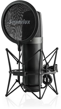 Superlux CMH8AMKII 1” Large Diaphragm True Condenser Microphone Kit, 3μm Gold-Plated Capsule, 5 dB(A) Low Self-Noise, XLR 48V Phantom, HM7 Shock Mount, Pop Filter & 5m XLR-XLR Cable