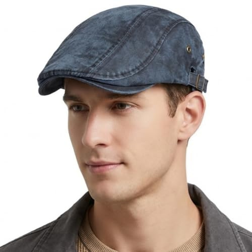 HIQIU Justerbar skjutmössa herr platt keps vintage cabbie Gatsby Newsboy basker keps för vår och höst, Marinblå, M-L