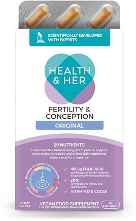 Health & Her Fertility & Conception Original - prenatal Vitamins for Women- Contains Folic Acid, Vitamin D, B12, Zinc and Magnesium - 1 Month Supply - 60 Capsules - Vegan & Gluten Free