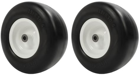 MasYosh 2 Pièces 13 X 6,50 6 Pneus de Tondeuse à Gazon Plats, Remplacement de Roue de Tracteur en Fer PU Solide avec Moyeux Blancs, pour Monocycle de Bricolage, Voitures et Brouettes