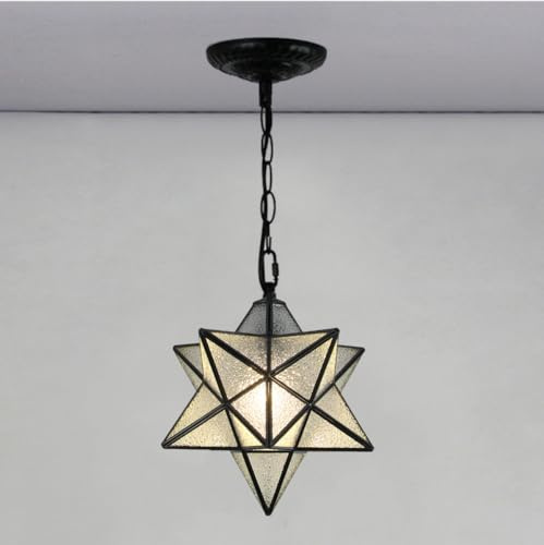 Lampadario Moderno a Sospensione a Forma di Stella Nera da 11,8 Pollici, lampadario a Stella moravo in Vetro soffiato, Lampada a Sospensione Vintage con Catena per Isola Cucina e Ingresso