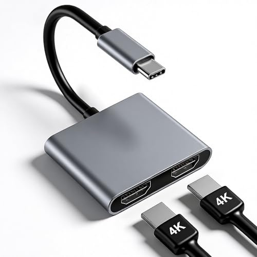 USB C auf Dual HDMI Adapter 4K@60Hz, Dual-Monitor HDMI USB Adapter Splitter für MacBook, iPad, Surface, Dell, Chromebook, Typ C zu HDMI Dual Display Adapter