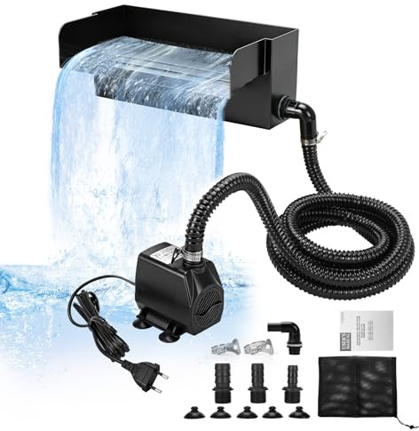 FormiPow Cascata per Laghetto da Giardino, 30 cm Cascata Piscina, 3000l/Ora, Set in Acciaio Inossidabile, 45w Pompa per Stagno, Cascata da Giardino Regolabile, Decorazione di Giardini, Terrazze