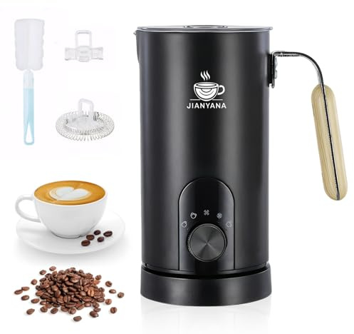 Jianyana Milk Frother Electric 5 in 1 Automatic Milk Frothers 350ml Large Capacity Hot Cold Foam Maker Milk Steamer Coffee frother Silent Operation,Hot Chocolate Cappuccinos,Macchiato,Latte(Black