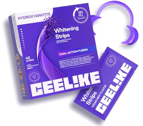 CEELIKE Bandes blanchissantes violettes pour les dents - PAP + nHAP - Technologie violette correctrice - 42 bandes (21 utilisations) - Adaptées aux dents sensibles