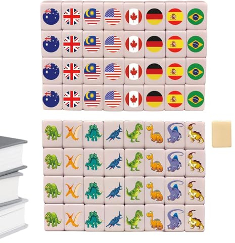 Gzadii Mahjong Spiel, Klassisches Gesellschaftsspiel Mit 64 Teilen Und 24mm Steinen, Tragbares Interaktives Familienspiel, Ideal Für Gesellige Runden & Partys