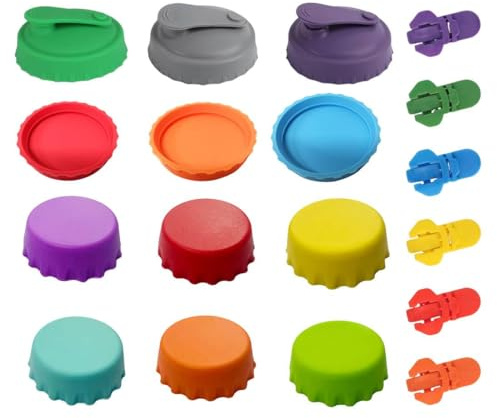 Set Tappi per Lattine e Bottiglie di Birra Riutilizzabili, Tappi In Silicone Per Lattine Di Bevande, in Silicone e Plastica, Antiperdita, per Feste e Picnic, per succo di birra e bottiglie di vetro