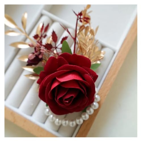 Klämblomma lila handledskorsett och knapphålsblomma för brud, brudtärna, bröllop, för män, brudgum, best man (1 st handledskorsett)