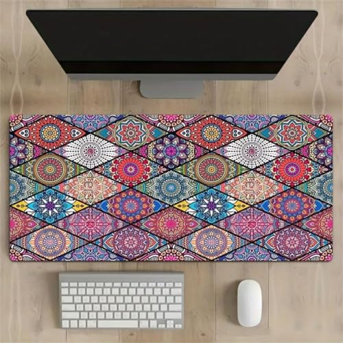 Tappetino Mouse Gaming XXL 1200x600x3 mm, Tappetino da Scrivania Grande, con Bordi Cuciti Rinforzati, Base in Gomma Antiscivolo, Tappetino per Tastiera Lavabile per PC e Laptop, Mandala Geometrico