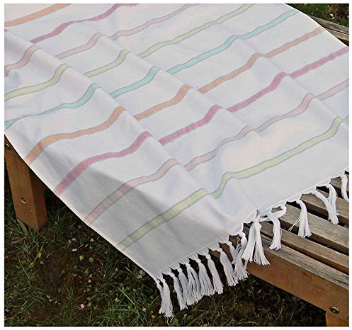 heimtexland ® Hamam Strandtuch 80x160 cm Saunakilt Pestemal 100% Baumwolle - leicht und saugfähig - Ökotex - Natur Bunt Gestreift - Saunatuch Handtuch Typ435